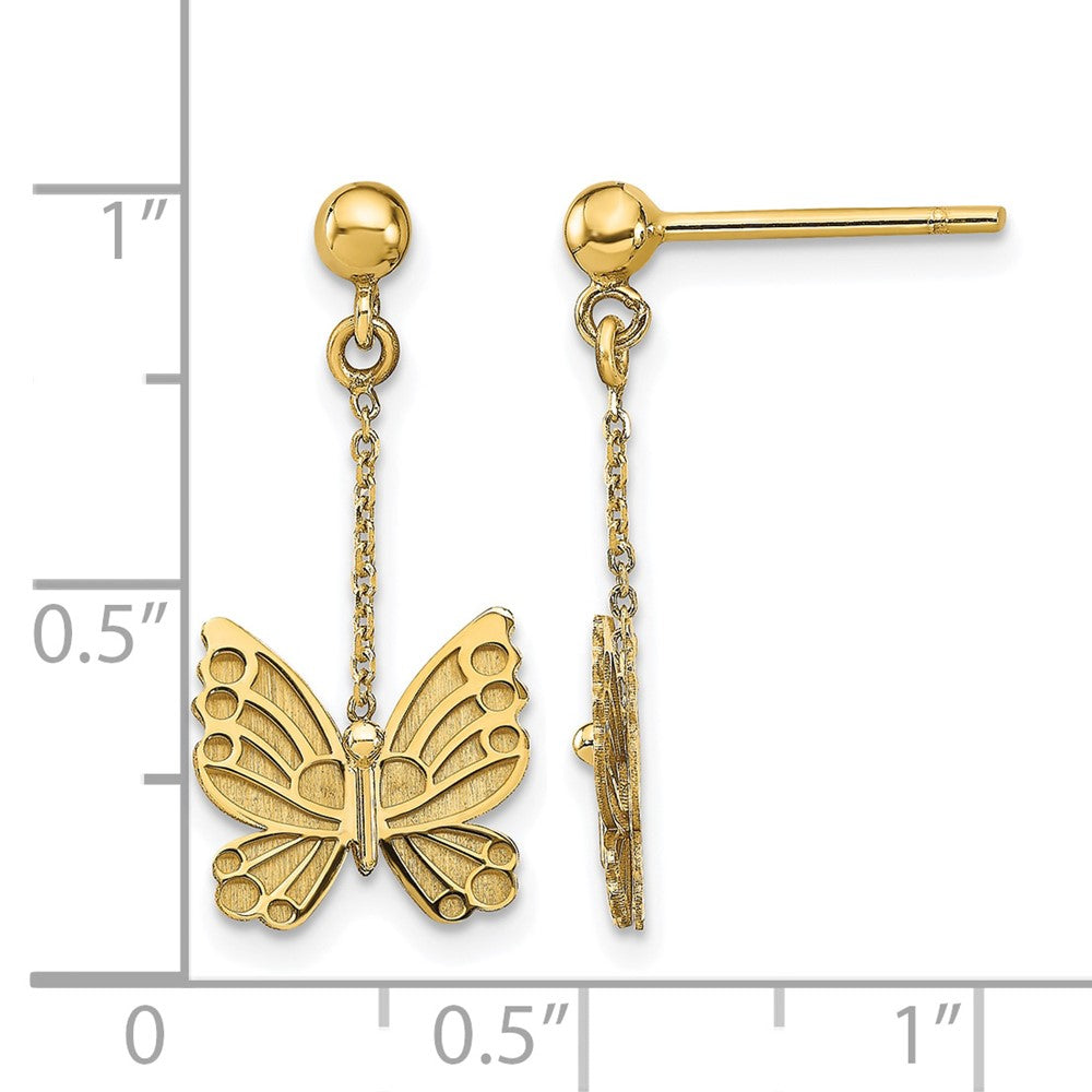 14K Yellow Gold Polished And Brushed Butterfly Earrings