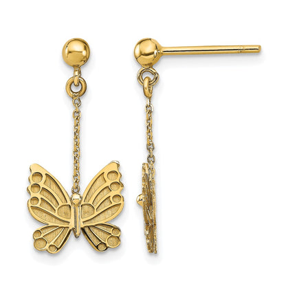 14K Yellow Gold Polished And Brushed Butterfly Earrings