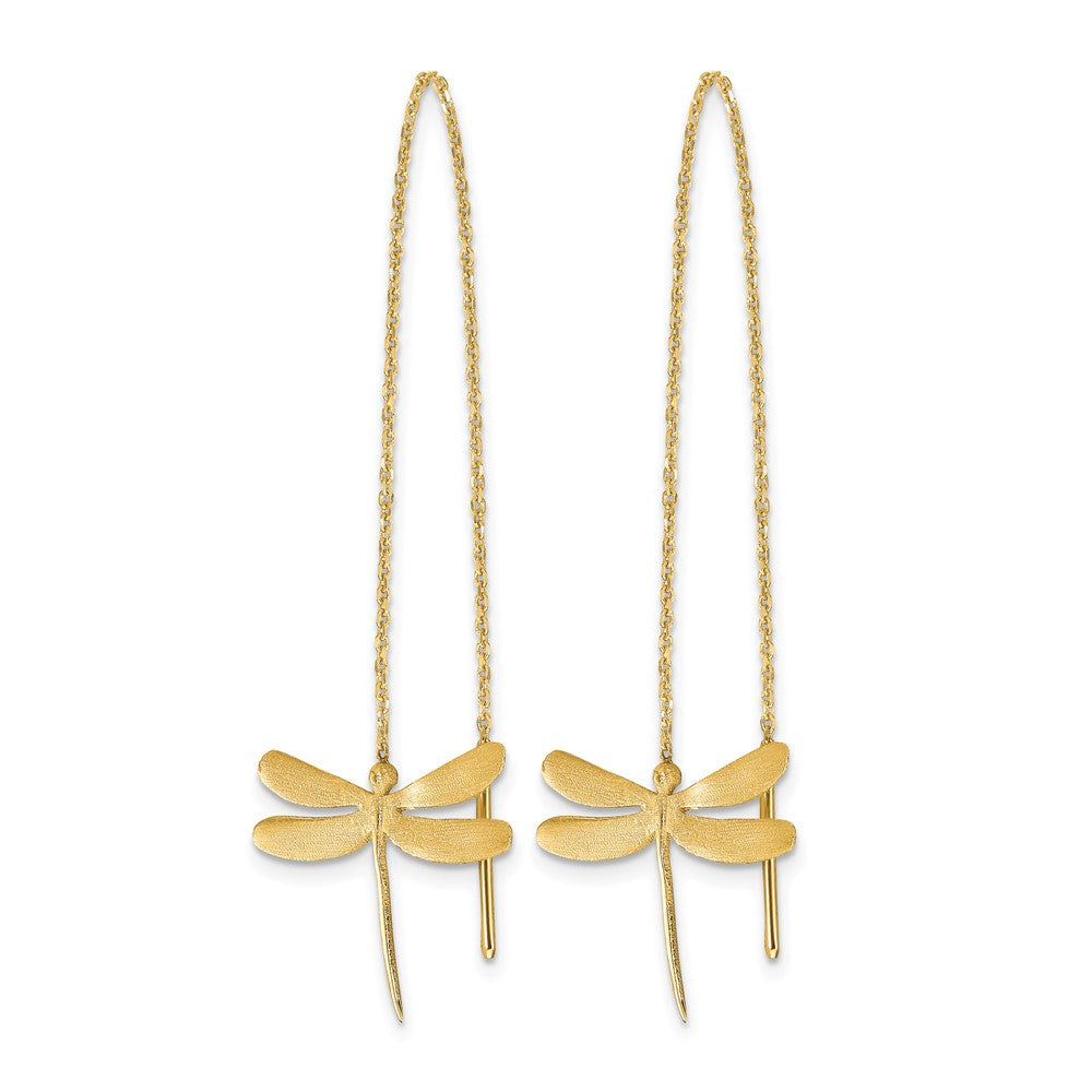 14K Yellow Gold Polished Brushed Dragonfly Threader Earrings