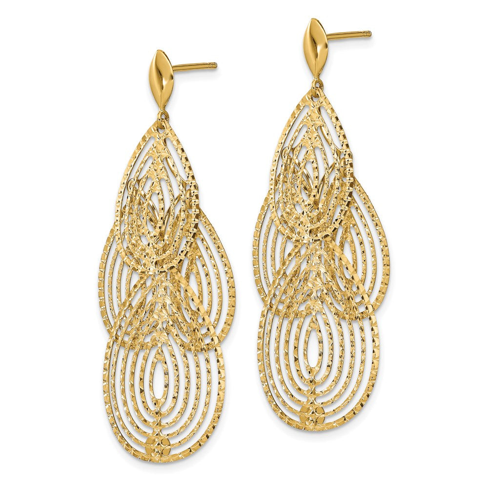 14K Yellow Gold Polished D/C Post Dangle Earrings