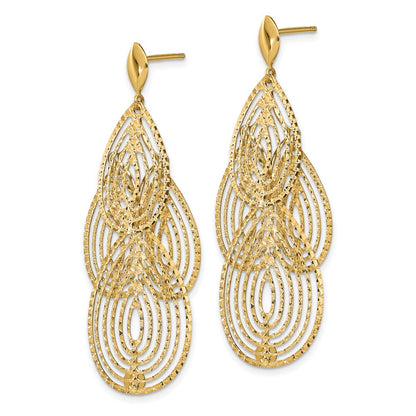 14K Yellow Gold Polished D/C Post Dangle Earrings