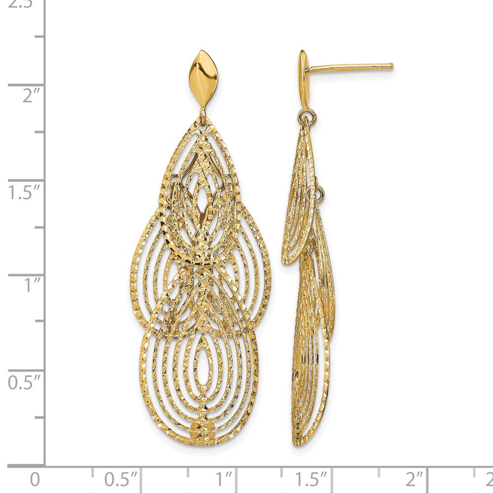 14K Yellow Gold Polished D/C Post Dangle Earrings