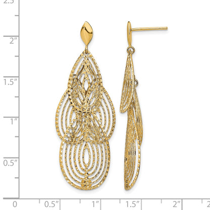 14K Yellow Gold Polished D/C Post Dangle Earrings