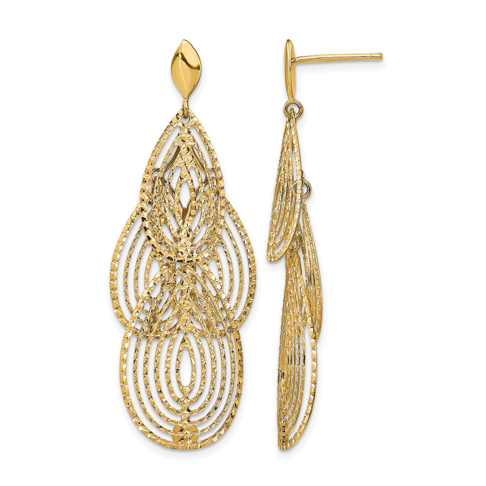 14K Yellow Gold Polished D/C Post Dangle Earrings