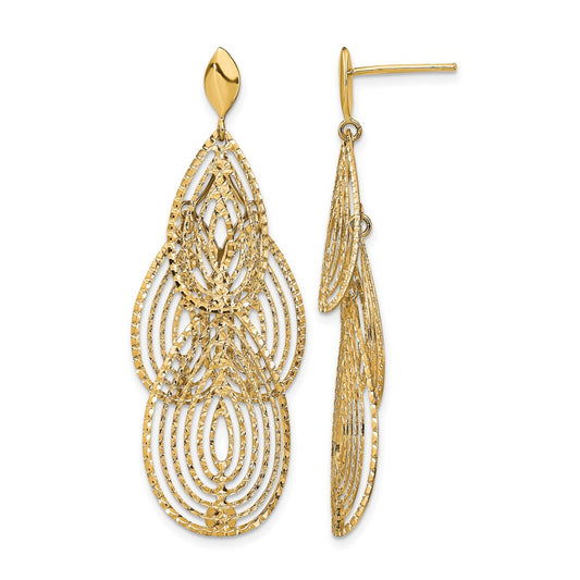 14K Yellow Gold Polished D/C Post Dangle Earrings