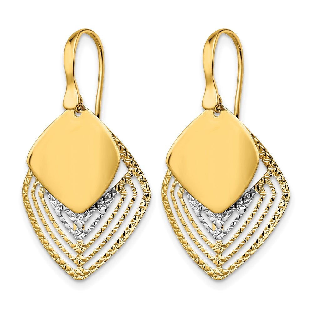 14K White Gold Rhodium Polished Brushed D/C Dangle Earrings