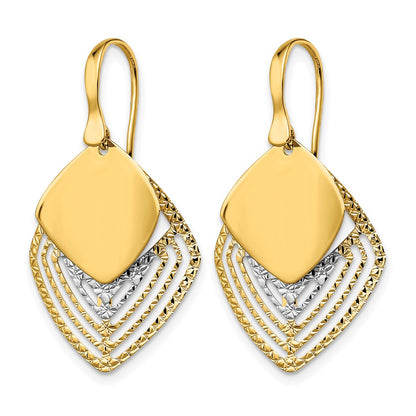 14K White Gold Rhodium Polished Brushed D/C Dangle Earrings