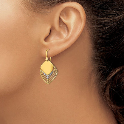 14K White Gold Rhodium Polished Brushed D/C Dangle Earrings