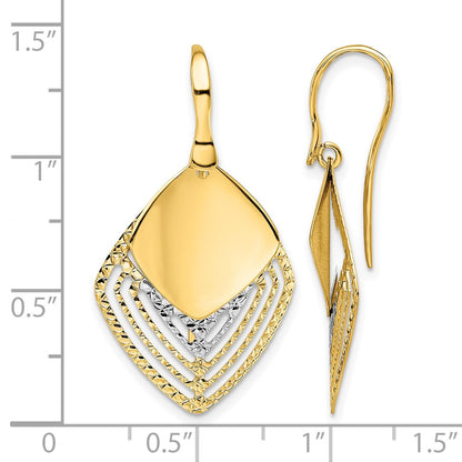 14K White Gold Rhodium Polished Brushed D/C Dangle Earrings