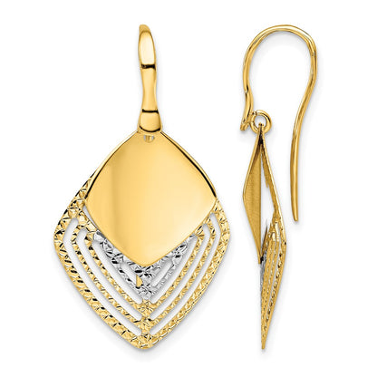 14K White Gold Rhodium Polished Brushed D/C Dangle Earrings