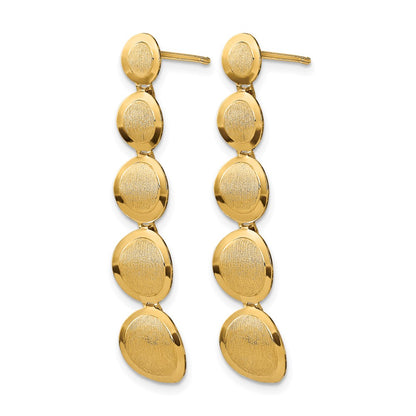14K Yellow Gold Polished And Brushed Post Dangle Earrings