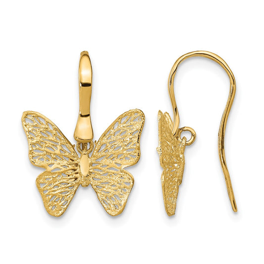 14K Yellow Gold Polished Filigree Butterfly Earrings