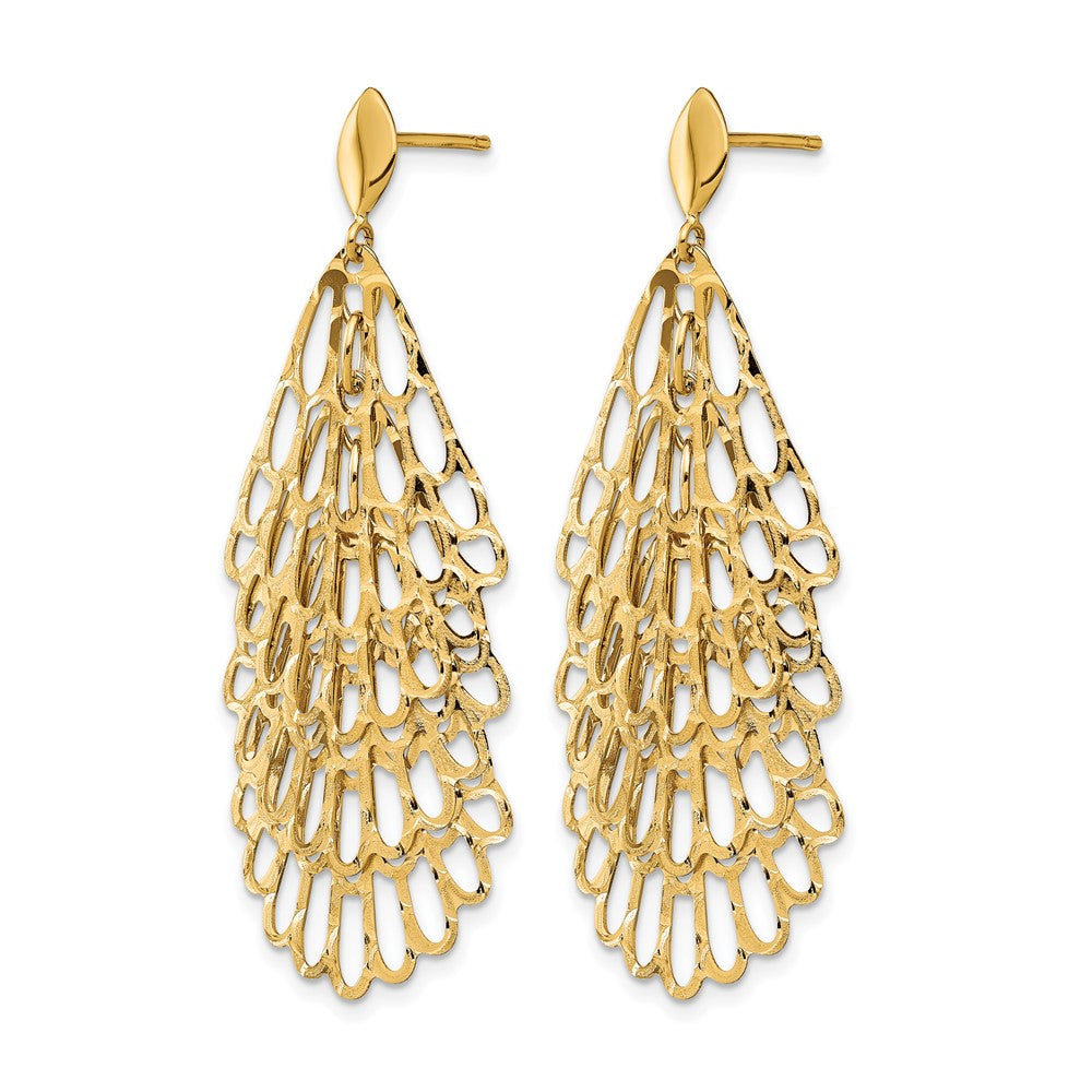 14K Yellow Gold Polished And Textured Post Dangle Earrings