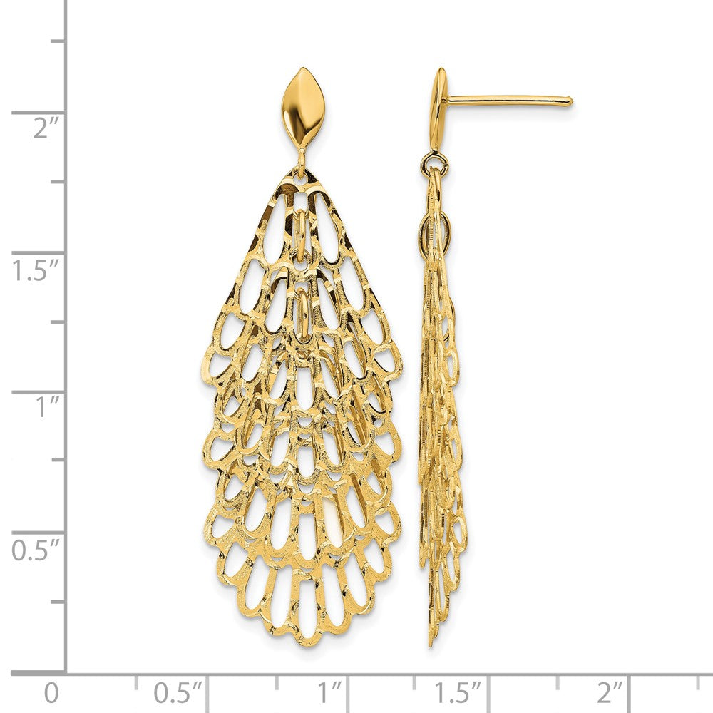 14K Yellow Gold Polished And Textured Post Dangle Earrings