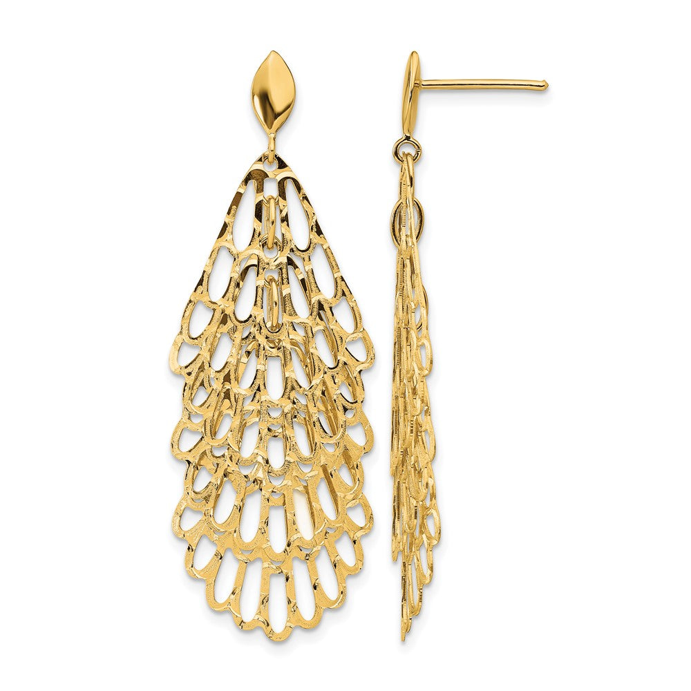 14K Yellow Gold Polished And Textured Post Dangle Earrings