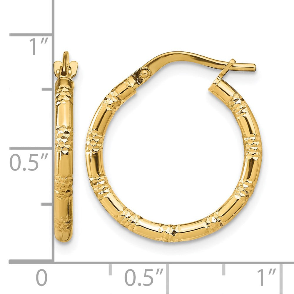 14K Yellow Gold 2mm Polished D/C Hoop Earrings