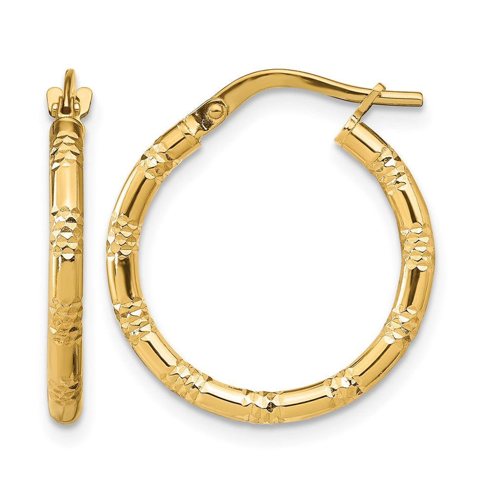 14K Yellow Gold 2mm Polished D/C Hoop Earrings