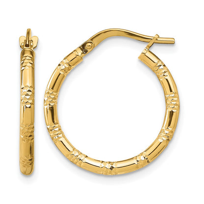 14K Yellow Gold 2mm Polished D/C Hoop Earrings