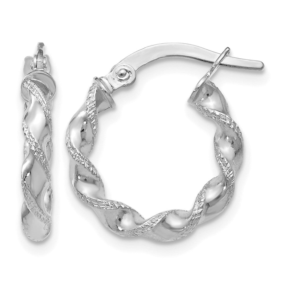 14K White Gold Twisted Hoop Earrings
