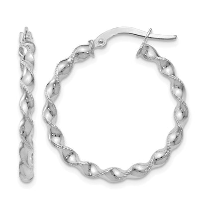 14K White Gold Twisted Hoop Earrings