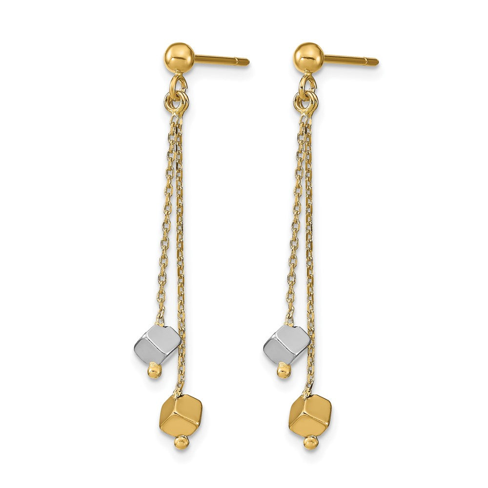 14K Two Tone Polished Beaded Post Dangle Earrings
