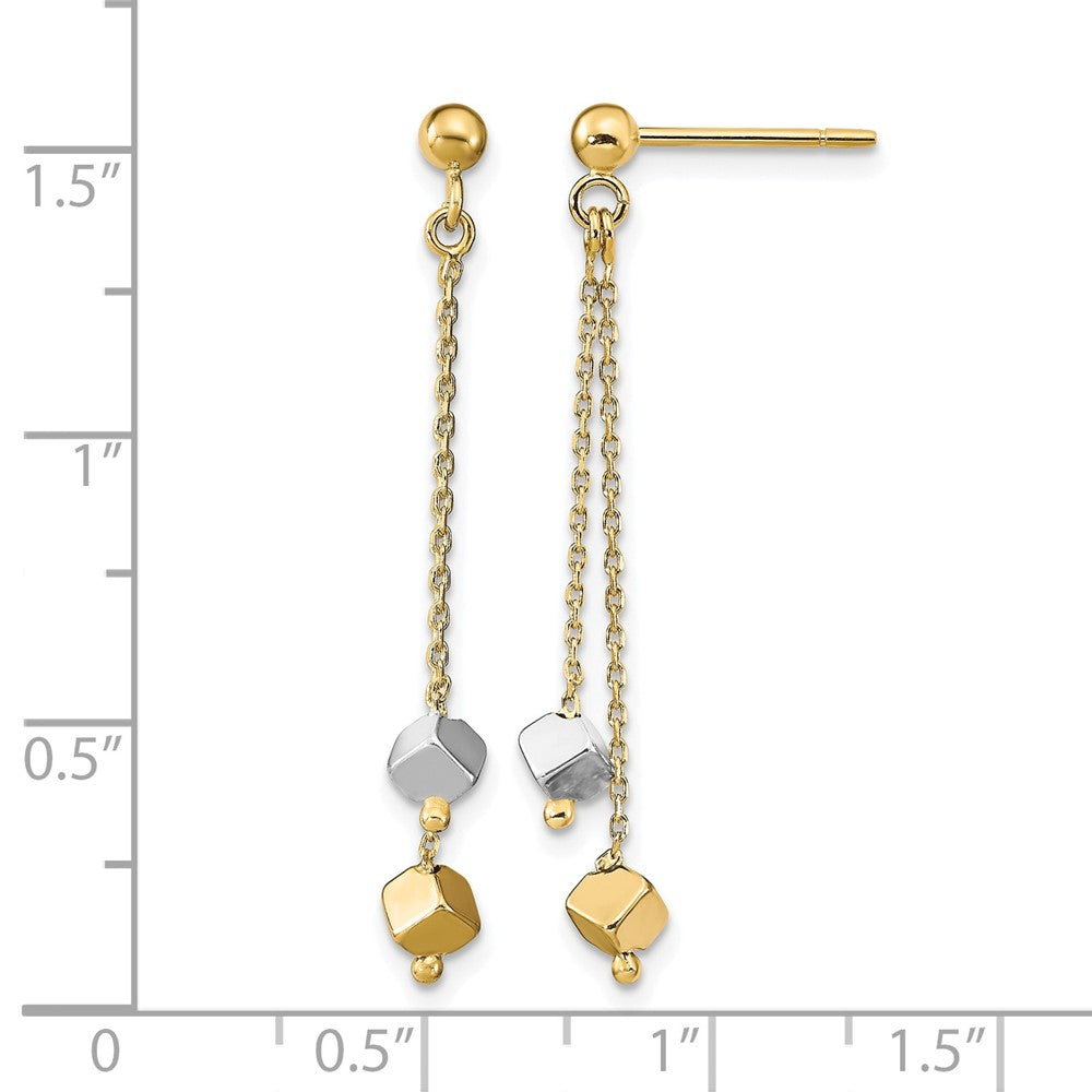 14K Two Tone Polished Beaded Post Dangle Earrings