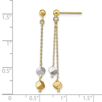 14K Two Tone Polished Beaded Post Dangle Earrings
