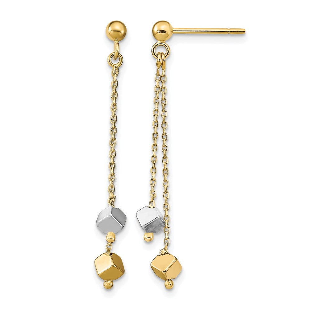 14K Two Tone Polished Beaded Post Dangle Earrings