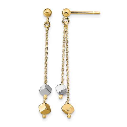 14K Two Tone Polished Beaded Post Dangle Earrings