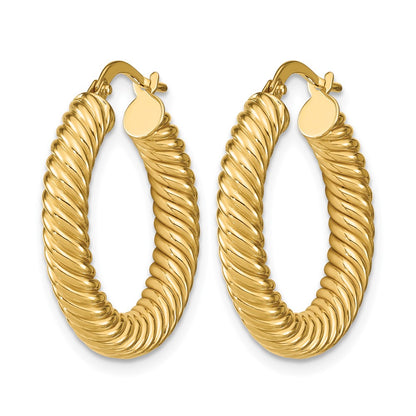 14K Yellow Gold Polished Textured Hoop Earrings