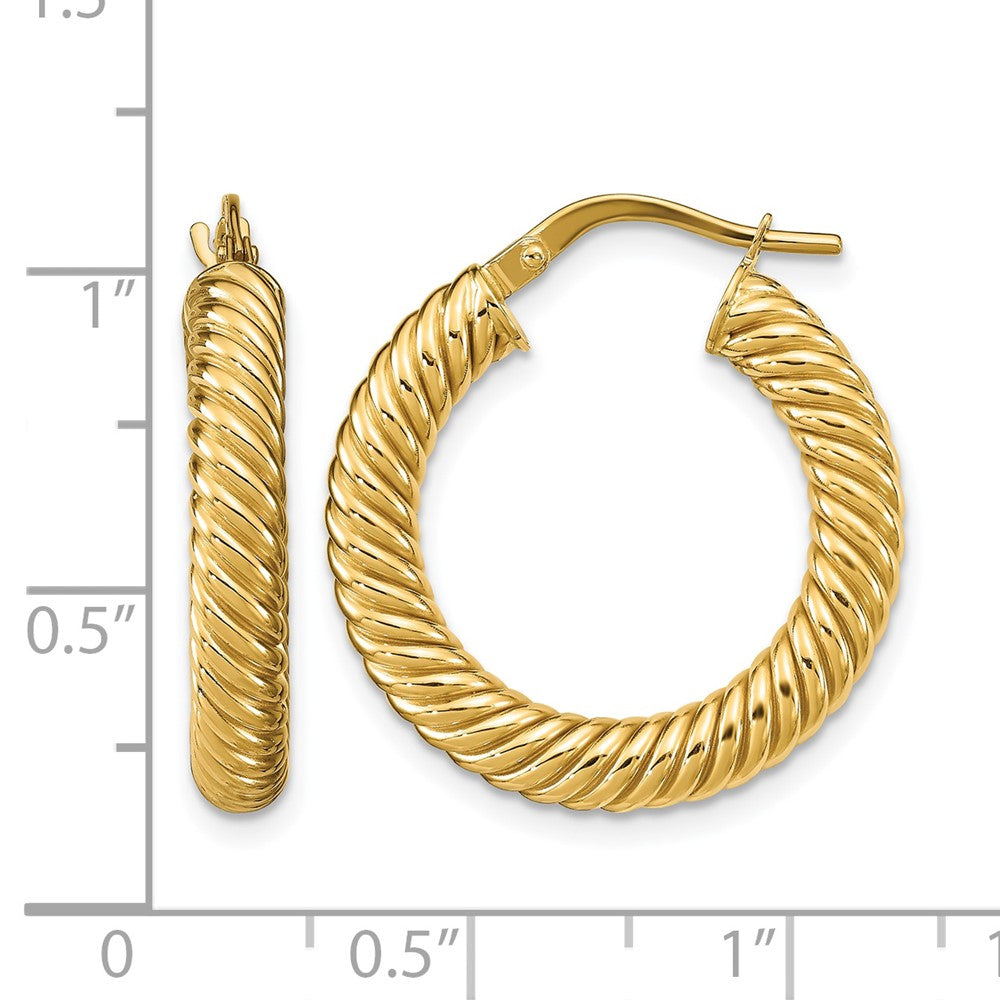 14K Yellow Gold Polished Textured Hoop Earrings