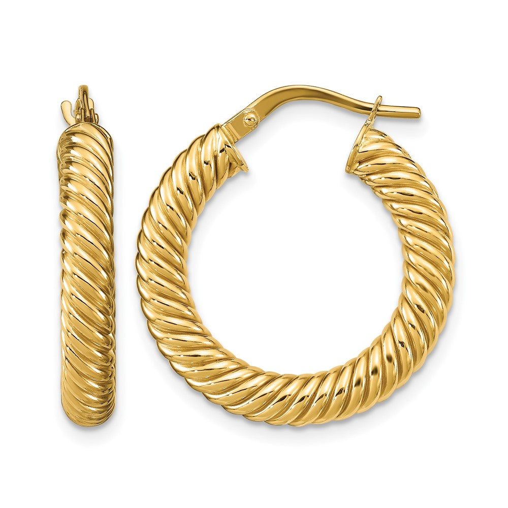 14K Yellow Gold Polished Textured Hoop Earrings