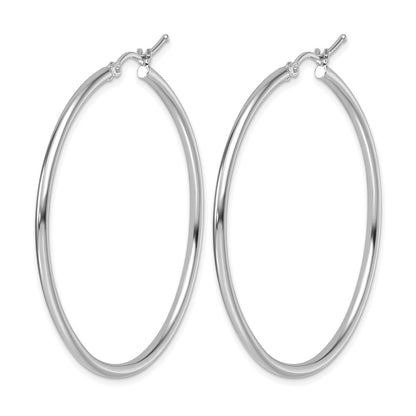 14K White Gold Polished 2mm Hoop Earrings