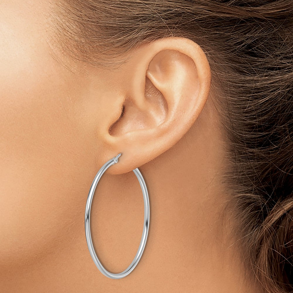 14K White Gold Polished 2mm Hoop Earrings
