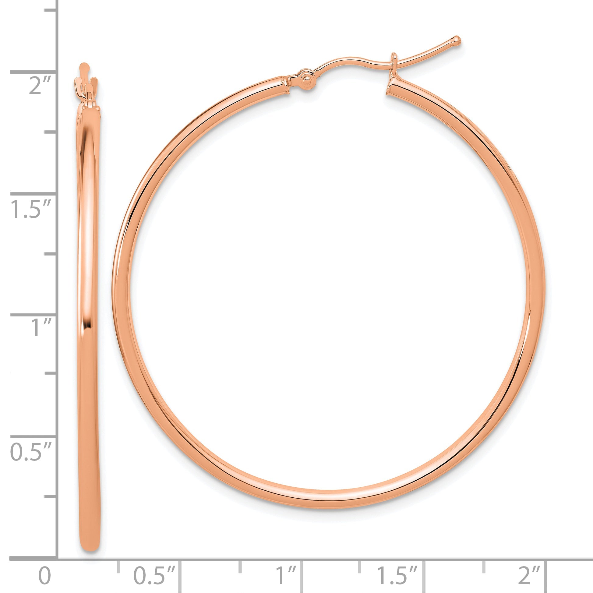 14K Rose Gold Polished 2X45mm Hoop Earrings