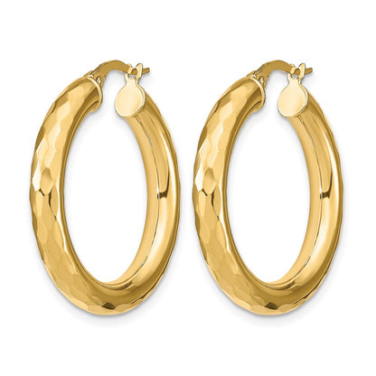 14K Yellow Gold Polished D/C Hoop Earrings