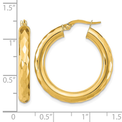 14K Yellow Gold Polished D/C Hoop Earrings