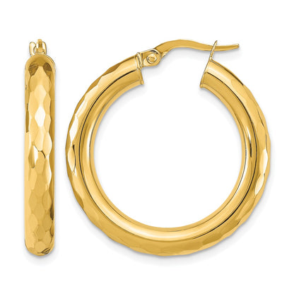 14K Yellow Gold Polished D/C Hoop Earrings