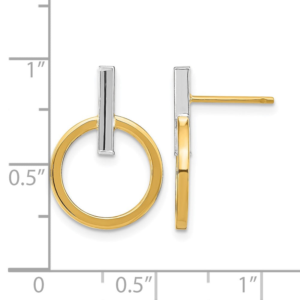 14K Yellow & Rhodium W/ White Polished Post Dangle Earrings