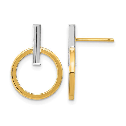 14K Yellow & Rhodium W/ White Polished Post Dangle Earrings