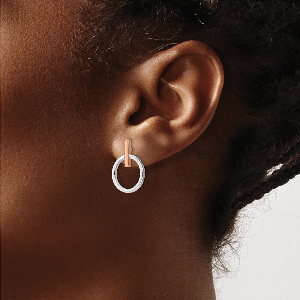 14K Yellow & Rhodium With White And Rose Gold Plating Polished Post Dangle Earrings