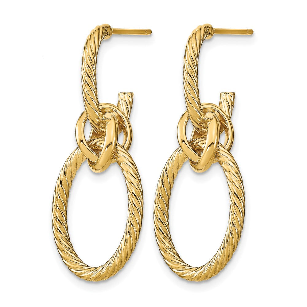 14K Yellow Gold Polished Textured Post Dangle Earrings