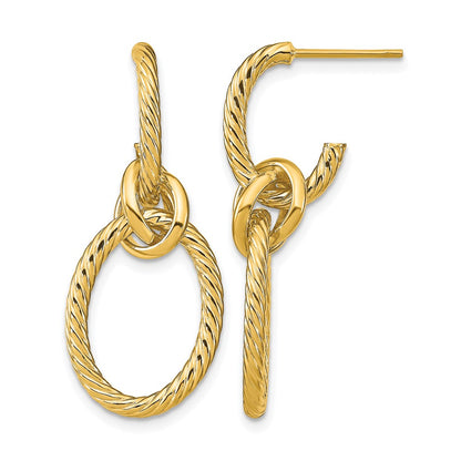 14K Yellow Gold Polished Textured Post Dangle Earrings