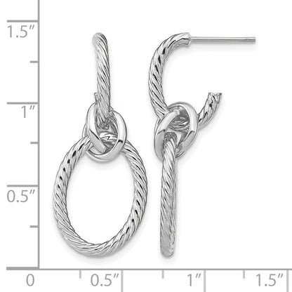 14K Yellow & Rhodium W/ White Plated Polished Textured Post Dangle Earrings