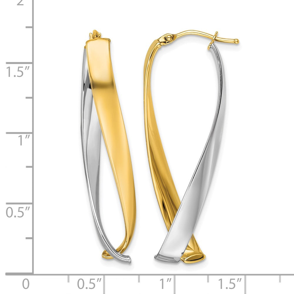 14K Yellow & Rhodium Polished Twisted Hoop Earrings