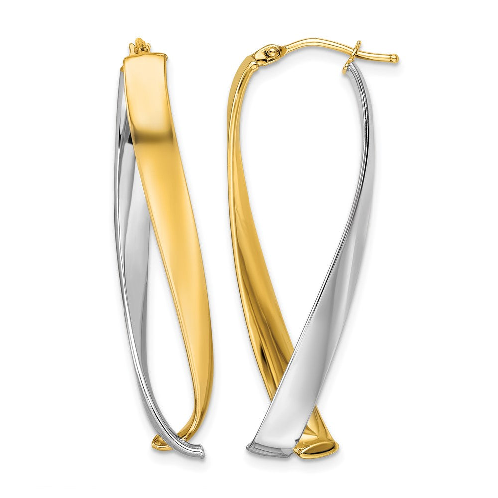 14K Yellow & Rhodium Polished Twisted Hoop Earrings