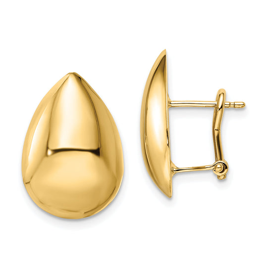 14K Yellow Gold Polished Teardrop Omega Back Earrings