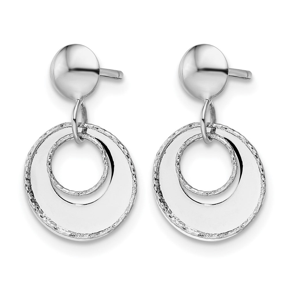 14K White Gold Polished Textured Post Dangle Earrings