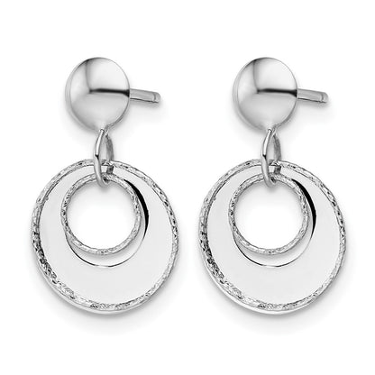 14K White Gold Polished Textured Post Dangle Earrings