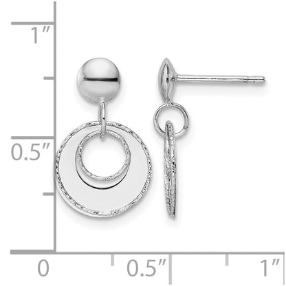 14K White Gold Polished Textured Post Dangle Earrings